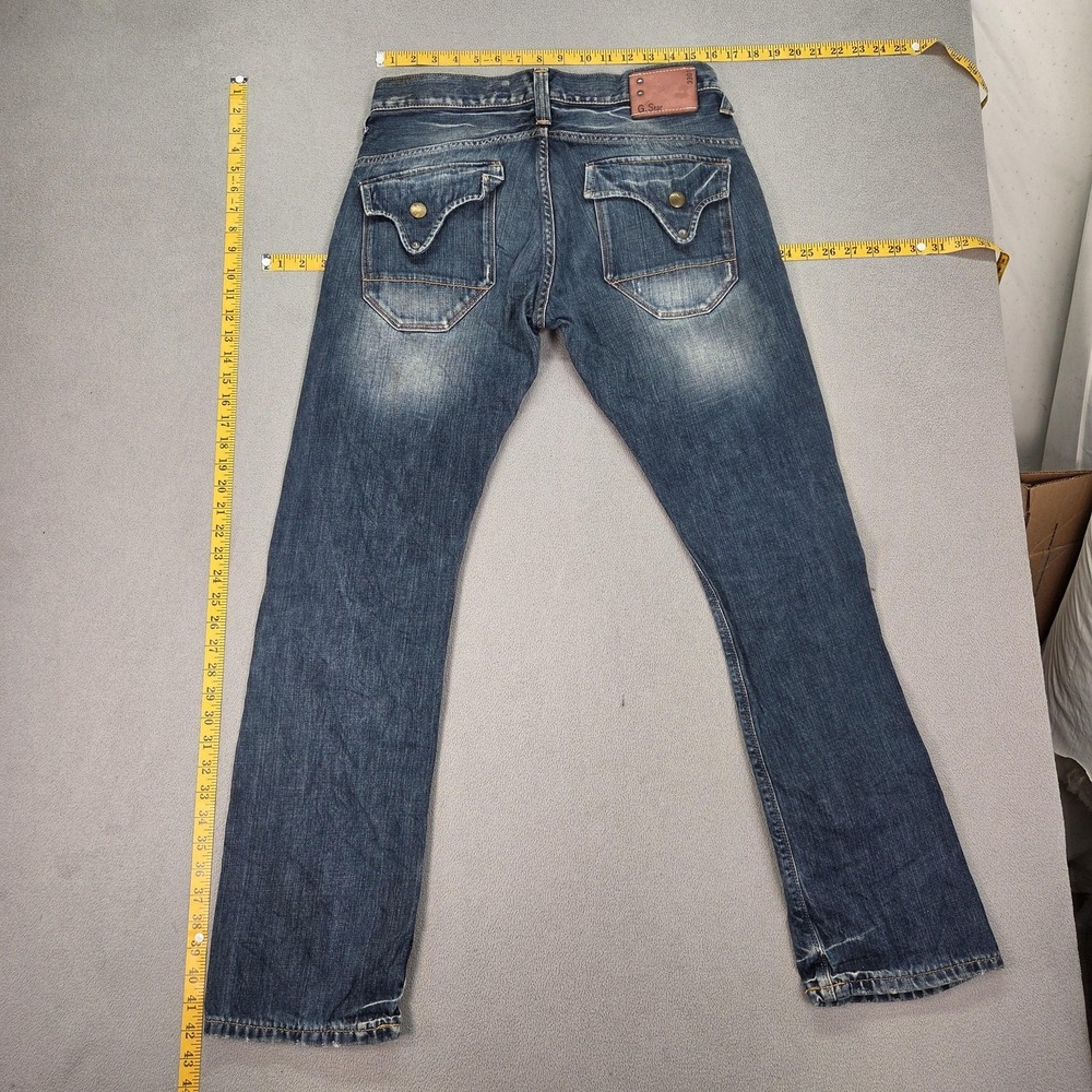 G-Star Raw 3301 Jeans Mens 33x31 Blue Straight Button Fly Faint Stains Denim - Picture 2 of 15